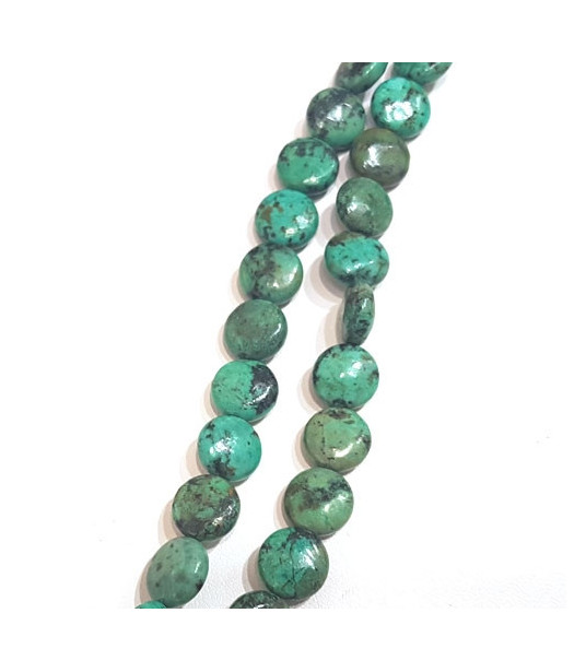 Turquoise african, strand round flat 10mm  - 1