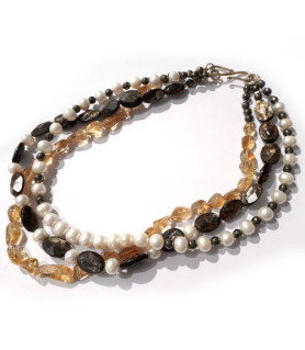 Collier Goldglimmer-Zitrin-Perle-Pyrit  - 1