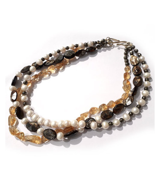 Collier Goldglimmer-Zitrin-Perle-Pyrit - 1 Collier Goldglimmer-Zitrin-Perle-Pyrit - 1