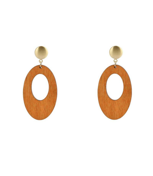 Earrings Wood Oval Yellow  - 1
