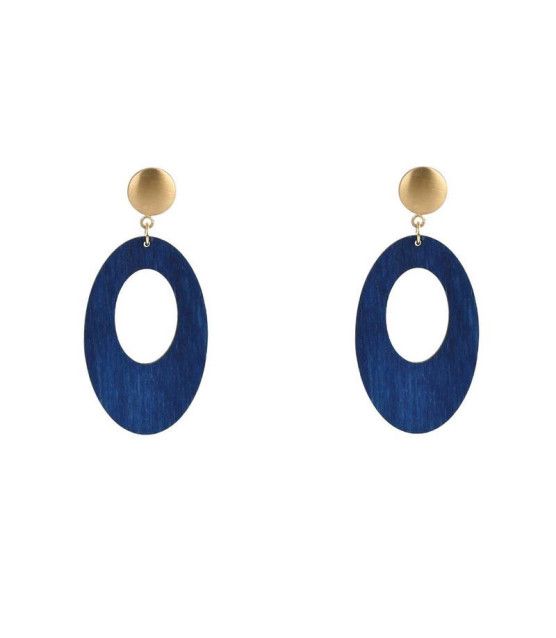 Ohrringe Holz Oval Blau  - 1