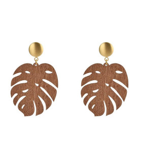 copy of Earrings Wood Leaf dark brown  - 1