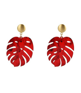 Earrings Acryl Leaf red  - 1