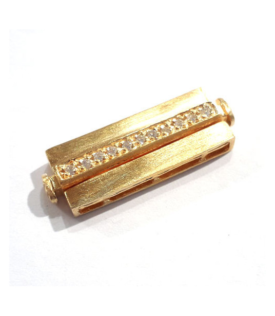 Armbandschließe Magnet mehrreihig mit Zirkonia, Silber vergoldet matt  - 1
