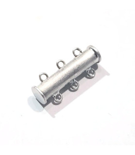 Bracelet buckle magnet 3-row long, silver rhodium plated satin  - 1