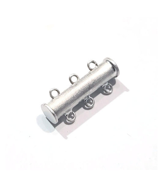 Bracelet buckle magnet 3-row long, silver rhodium plated satin  - 1