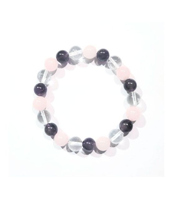 Amethyst Rose Quartz Rock Crystal Bracelet 10mm  - 1