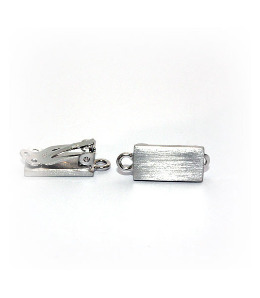 Ohrclipspatent rechteckig, Silber rhodiniert matt Steindesign - 1