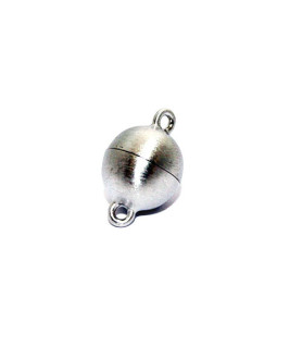 Magnetic round clasp 8 mm, silver rhodium plated, satin  - 1