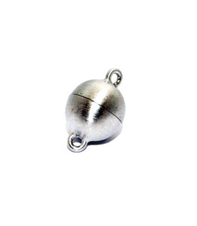 Magnetic round clasp 10 mm, silver rhodium plated, satin  - 1