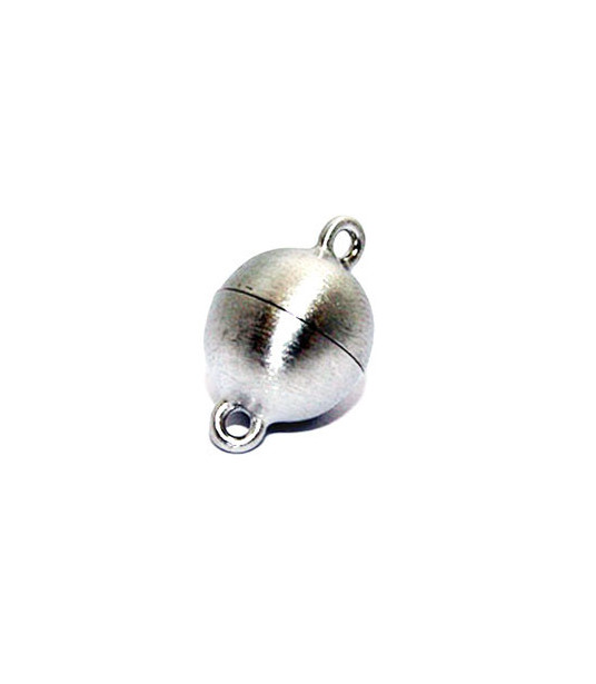 Magnetic round clasp 10 mm, silver rhodium plated, satin  - 1