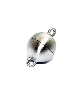 Magnetic round clasp 12 mm, silver rhodium plated, satin  - 1