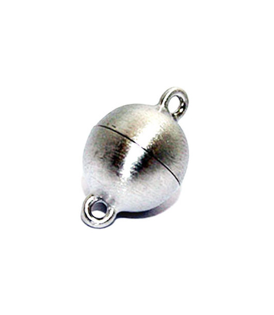 Magnetic round clasp 14 mm, silver rhodium plated, satin  - 1