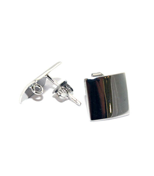 Stud earrings patent square, silver rhodium plated Steindesign - 1