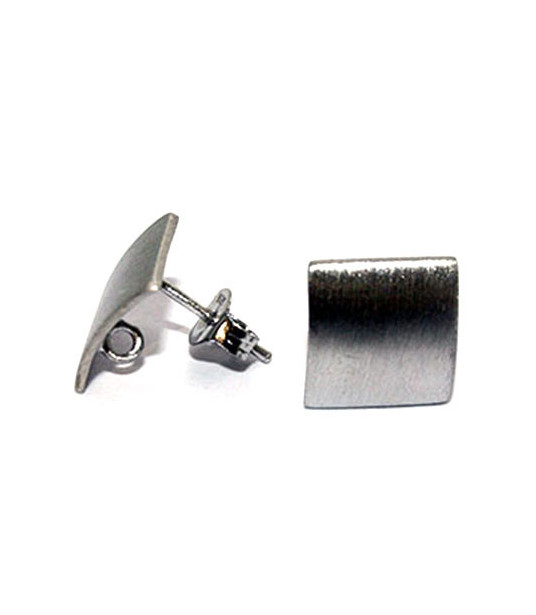 Stud earrings patent square, silver rhodium plated, satin Steindesign - 1