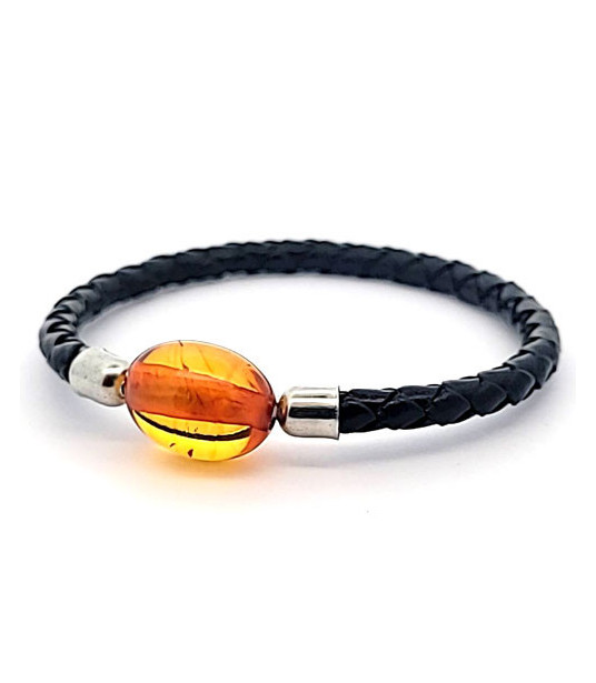 Leather bracelet with Amber  - 1