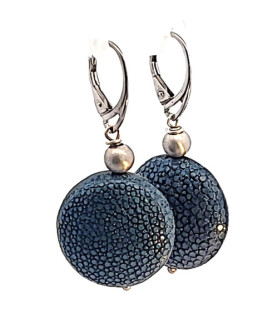Earrings stingray leather blue  - 1