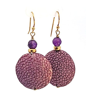 Earrings stingray leather lilac with Amethyste  - 1