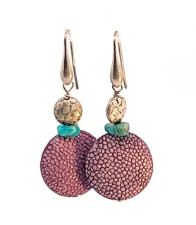 Earrings stingray leather lilac with Amazonite  - 1