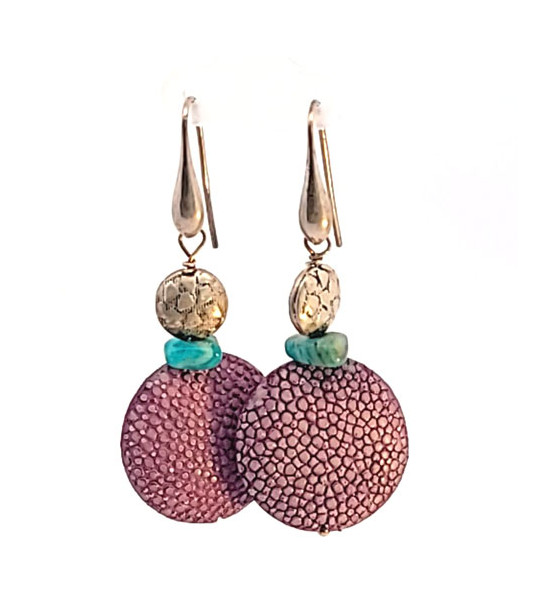 Earrings stingray leather lilac with Amazonite  - 1