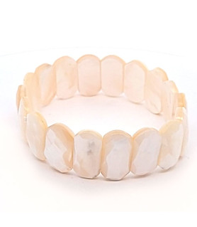 Mother-of-pearl bracelet, white faceted, 18 mm  - 1