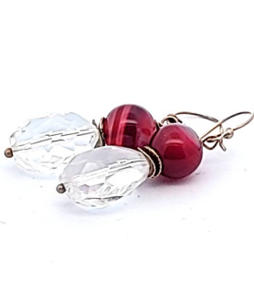 Earrings rock crystal with agate pink  - 1