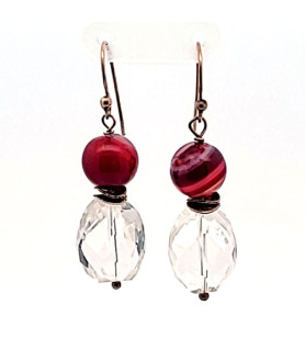 Earrings rock crystal with agate pink  - 2