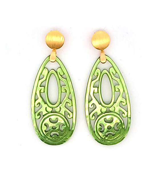 Ear pendant mother-of-pearl drop long, light green  - 1
