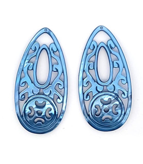 Ear pendant mother-of-pearl drop long, blue  - 2
