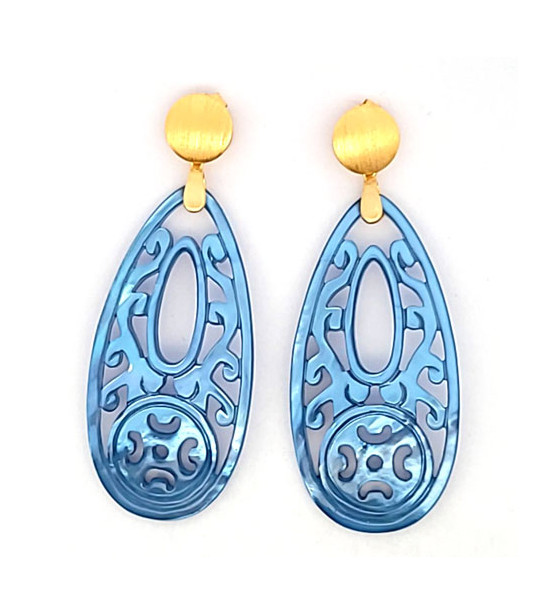 Ear pendant mother-of-pearl drop long, blue  - 1