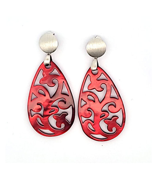 Ear pendant mother-of-pearl drops, red  - 1