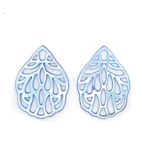 Ear pendant mother-of-pearl leaf small, light blue  - 3