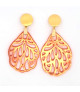 Ear pendant mother-of-pearl leaf small, orange  - 1