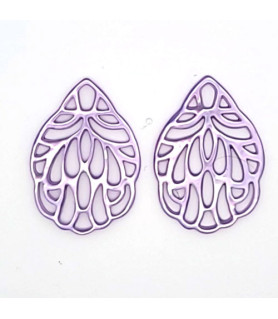 Ear pendant mother-of-pearl leaf small, lilac  - 2