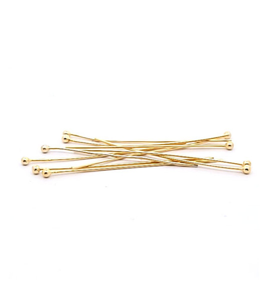 Pins with ball 0.6/4 cm, gold-plated silver (10 pieces)  - 1