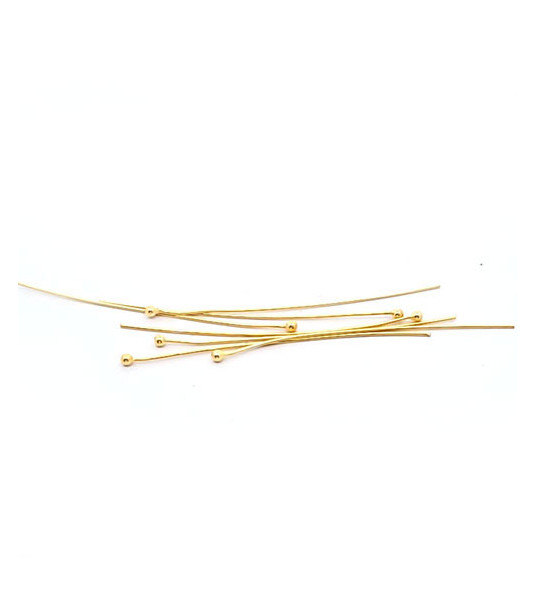 Pins with ball 0.6/5 cm, gold-plated silver (10 pieces)  - 1