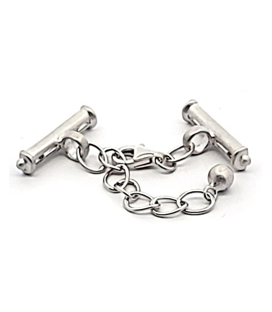 Chain clasp with bar, silver rhodium-plated satin finish  - 1