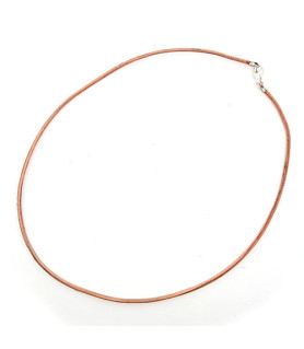 Leather necklace with silver clasp, beige  - 1