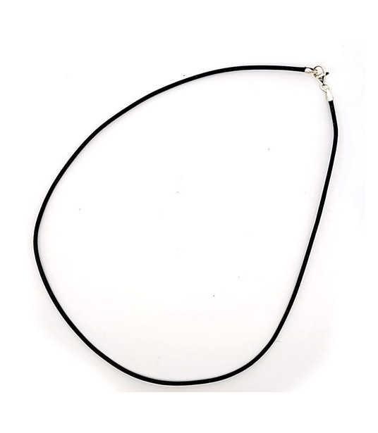 Leather necklace with silver clasp, black  - 1