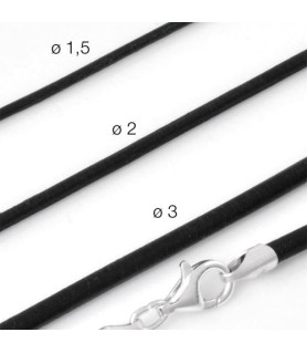 Leather necklace with silver clasp, black  - 4