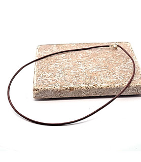 Leather necklace with silver clasp, dark brown  - 2