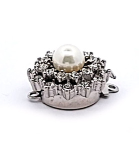 Jewelry clasp with pearl and zirconia, silver rhodium-plated  - 2