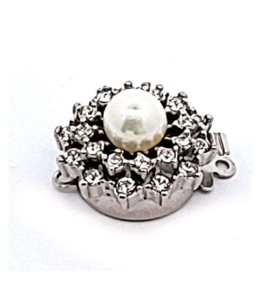 Jewelry clasp with pearl and zirconia, silver rhodium-plated  - 1