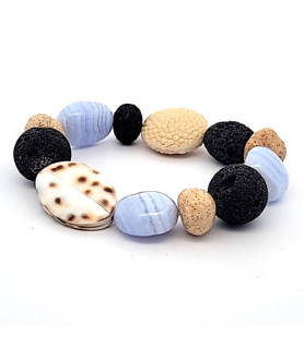 Design bracelet with stingray leather, chalcedony and lava  - 1