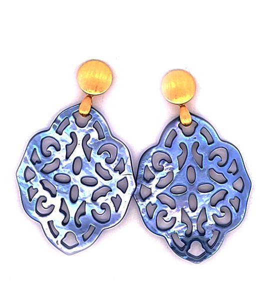Ear pendant mother-of-pearl ornamental, blue  - 1