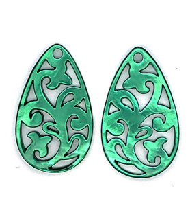 Ear pendant mother-of-pearl drops, green  - 2