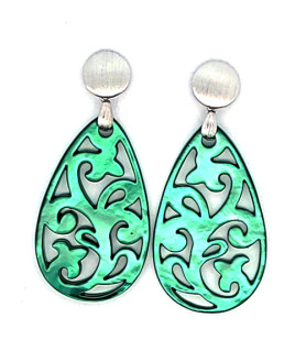Ear pendant mother-of-pearl drops, green  - 1
