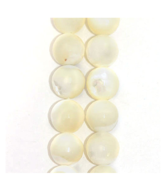 mother of pearl white, ball strand 10mm faceted  - 1