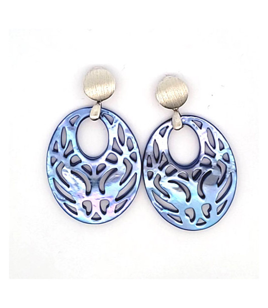 Ear pendant mother-of-pearl oval, blue  - 1