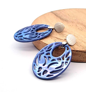 Ear pendant mother-of-pearl oval, blue  - 3